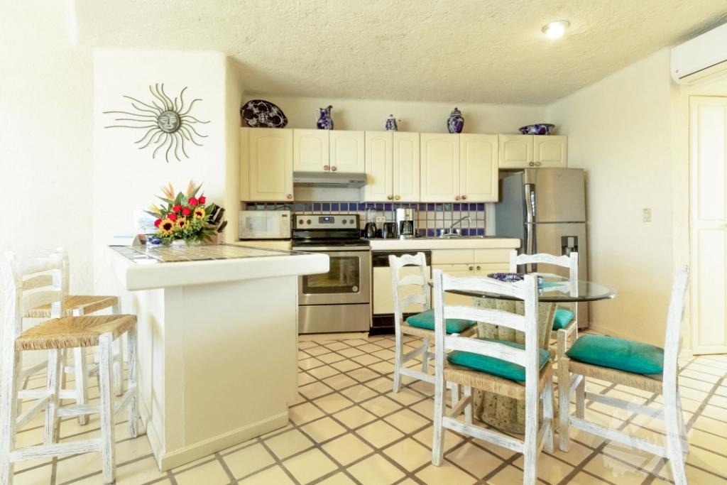 kitchen of terrasol beach resort condo for rent in cabo san lucas
