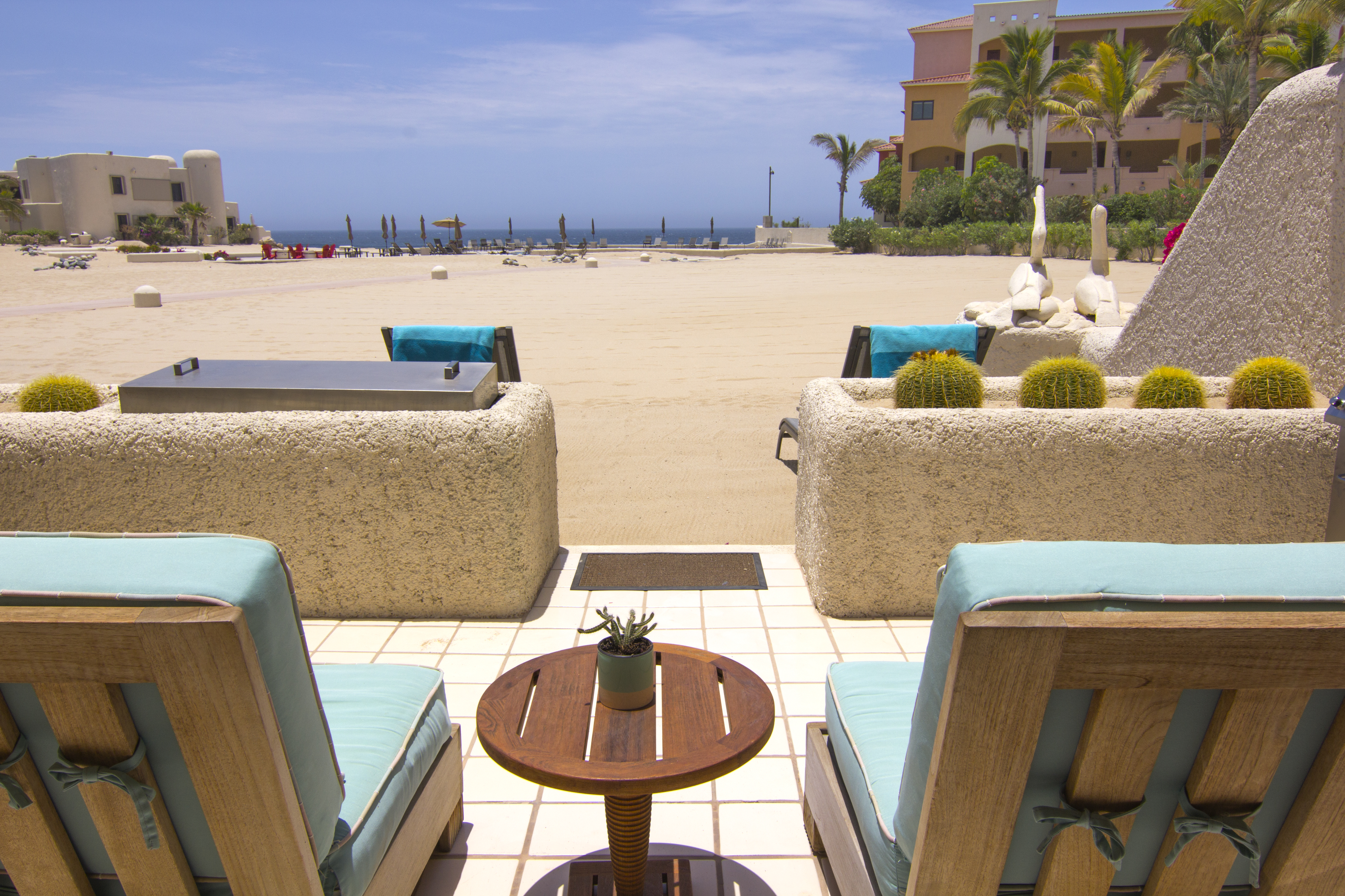 deck seating of terrasol beachfront resort condo for rent in cabo san lucas