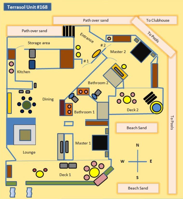 floor plan of terrasol unit 168 beach condo for rent in cabo san lucas